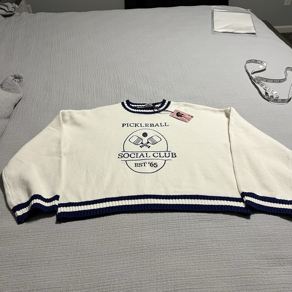 Sincerely Jules Pickleball Social Club Sweater Cotton Knit Preppy (Sporty) - Picture 2 of 10